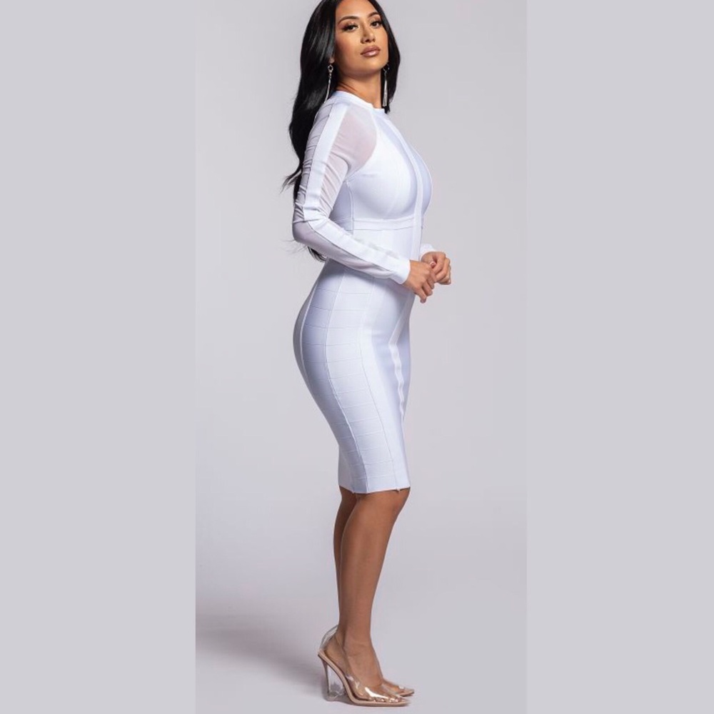 Long Sheer Sleeve Bandage Bodycon Dress - Picture 2 of 7